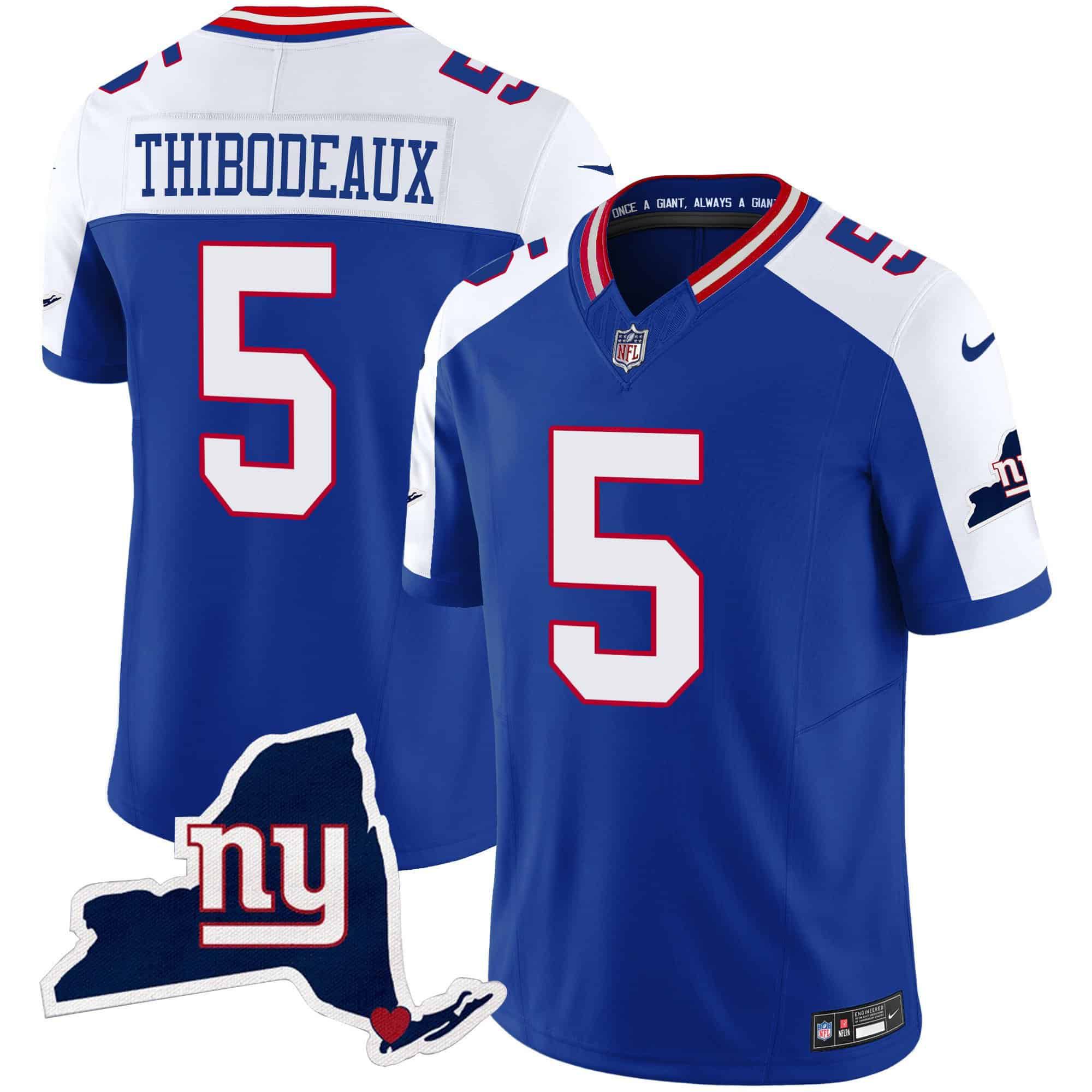 Men New York Giants #5 Thibodeaux Blue 2024 Nike Map Patch Limited NFL Jersey